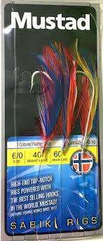Mustad 3 Hooks Coloured Mackerel Feather Rig